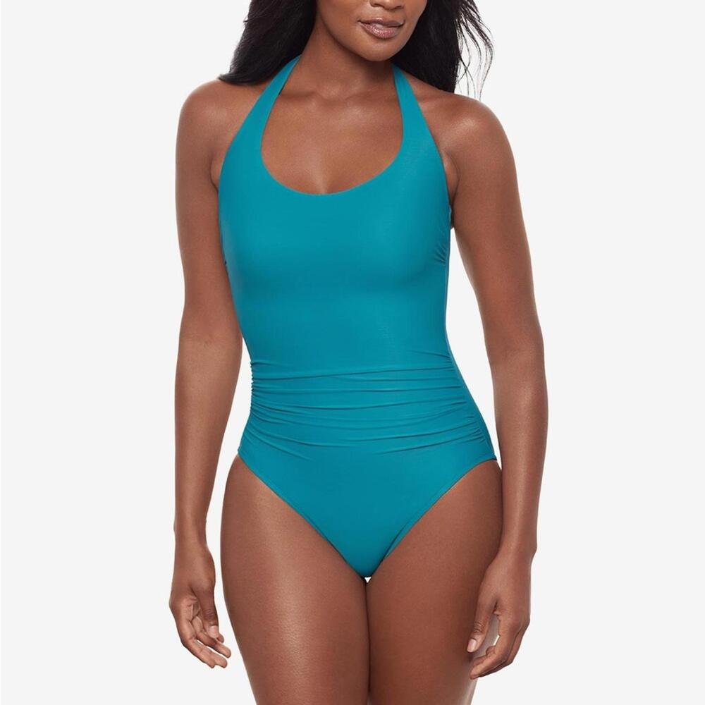 NWT Miraclesuit Utopia One Piece Halter Swimsuit size 10 in Maldives Teal